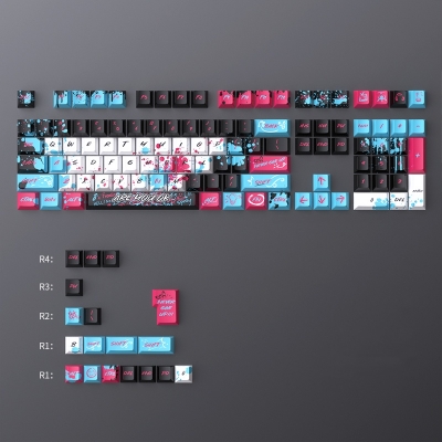 Red Blue Graffiti 104+22 PBT Dye-subbed Keycaps Set Cherry Profile for MX Switches Mechanical Gaming Keyboard